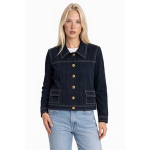 St John Sport Jacket Women's Size Large Marie Gray Navy Blue Denim Gold Buttons